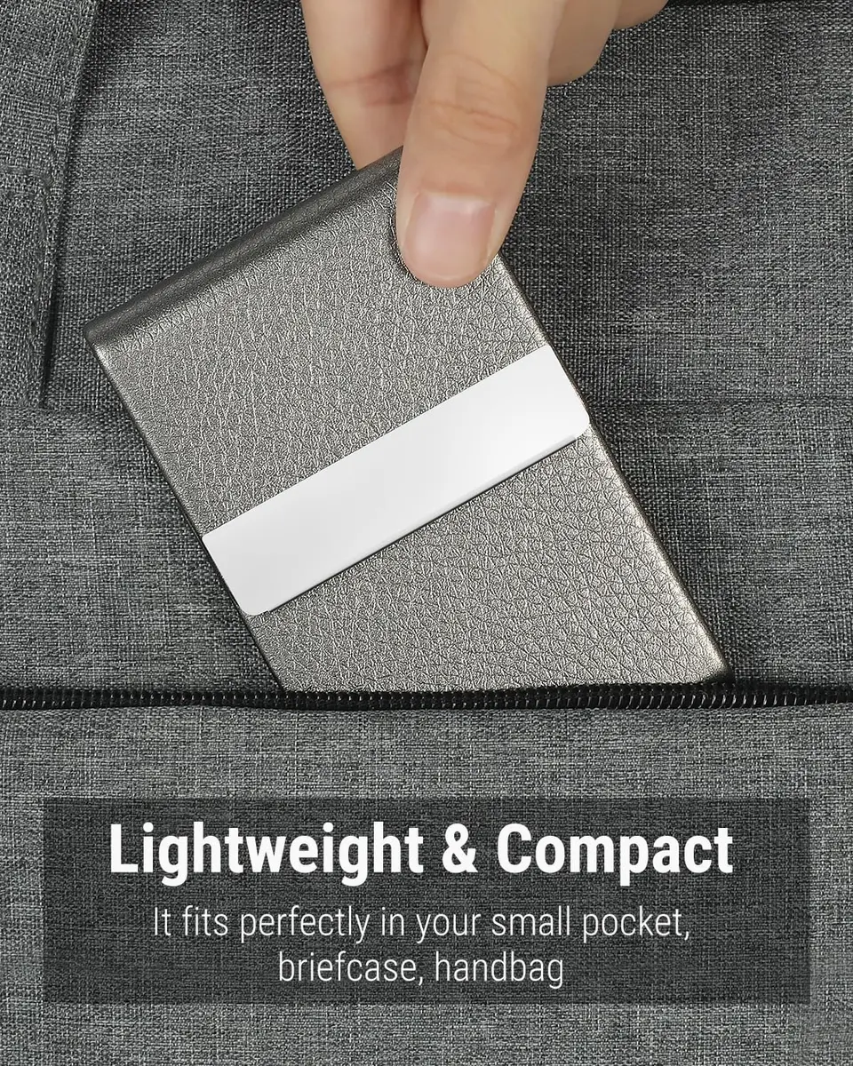 MaxGear Business Card Holder, PU Leather Gray | Slim, RFID Block & Magnetic Closure - view 6