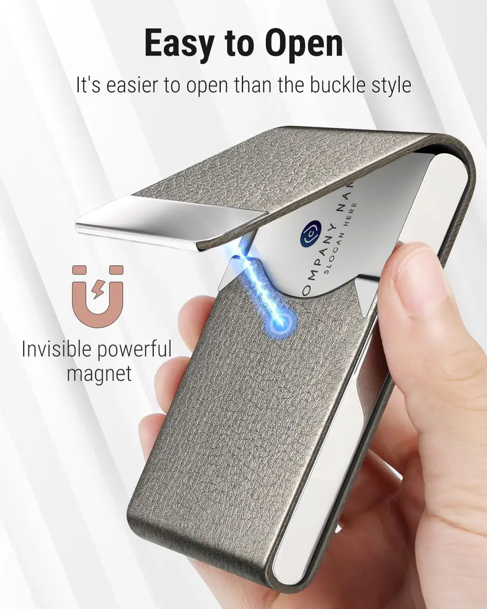 MaxGear Business Card Holder, PU Leather Gray | Slim, RFID Block & Magnetic Closure - view 3