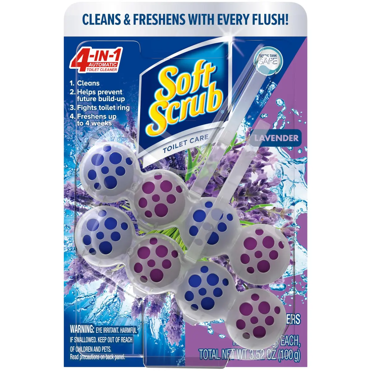 Soft Scrub 4-in-1 Rim Hanger Toilet Bowl Cleaner Lavender 2 Count | Long-Lasting Freshness & Buildup Prevention - main product image