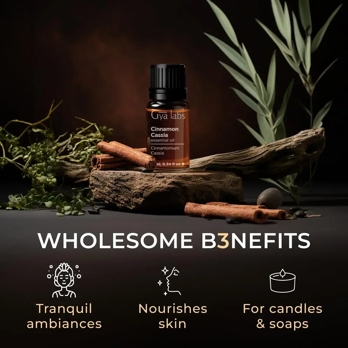 Gya Labs Cinnamon Cassia Essential Oil for Hair, Skin, Diffuser, Candle Making, 10ml - view 5