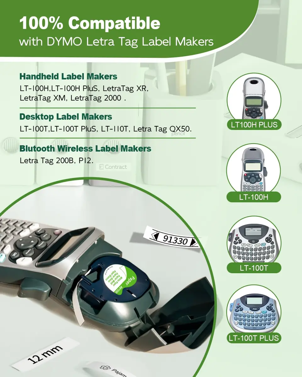 AONOMI White Label Tape 12mm x 4m | Compatible with DYMO LetraTag LT-100H & LT-100T - view 3