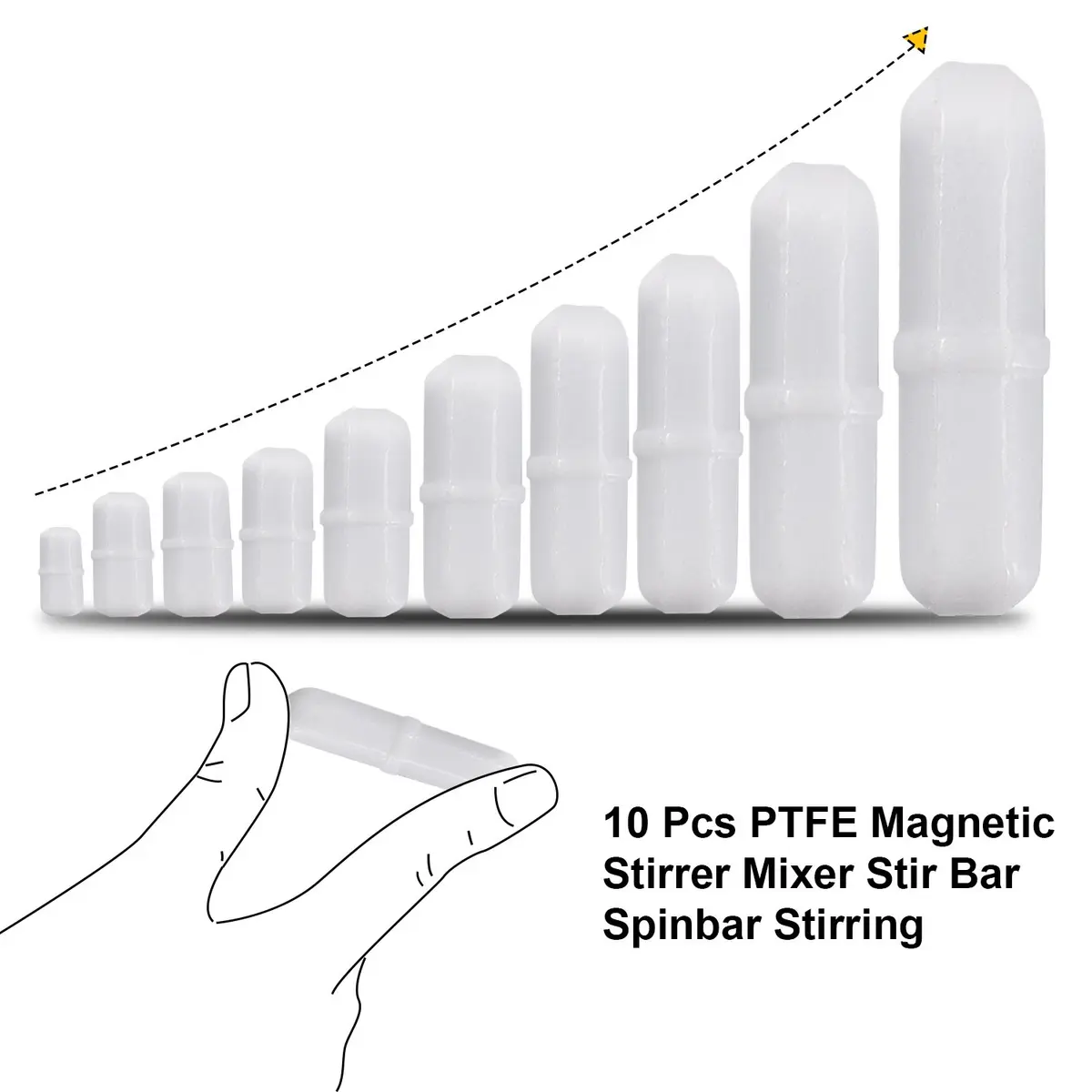 Yizerel PTFE Magnetic Stirrer Stir Bars Set (10pcs, 2-35mm) | Essential Lab Consumables - view 2