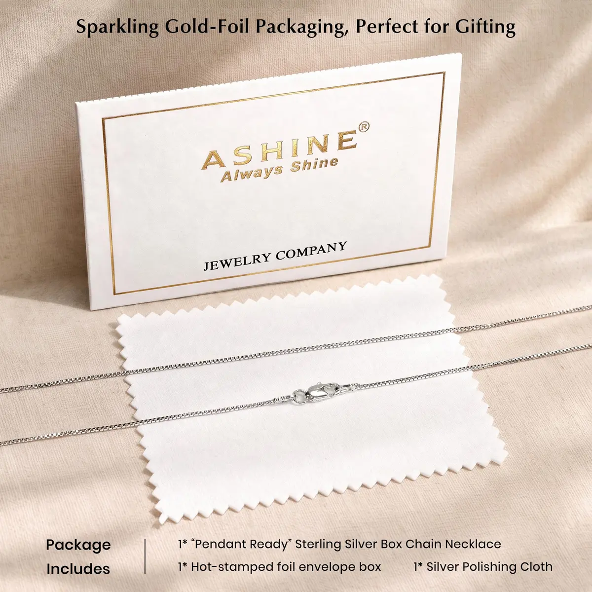 ASHINE Silver Chains Replacement 0.8mm Lobster Clasp 24 Inches | Classic Box Chain for Women & Men - view 6