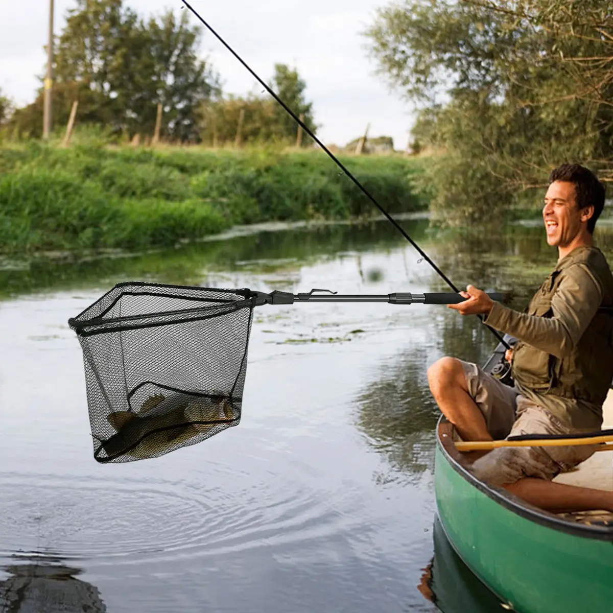 PLUSINNO 1.2m (47" Extendable) Telescopic Fishing Net with EVA Handle | Catch and Release Friendly - view 6