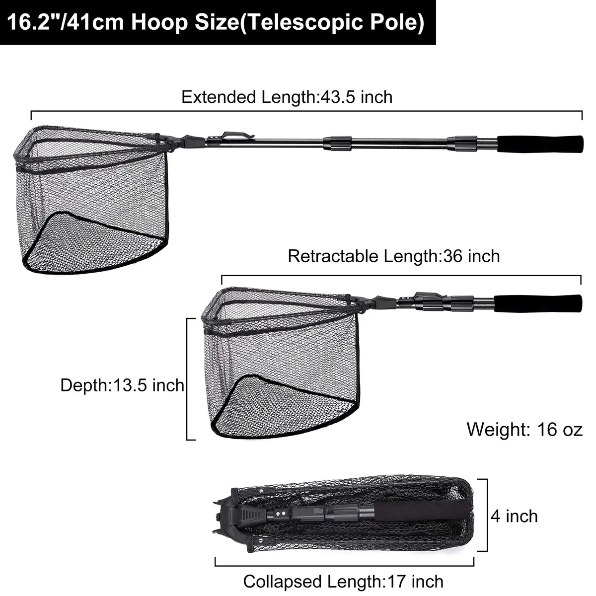 PLUSINNO 1.2m (47" Extendable) Telescopic Fishing Net with EVA Handle | Catch and Release Friendly - view 2