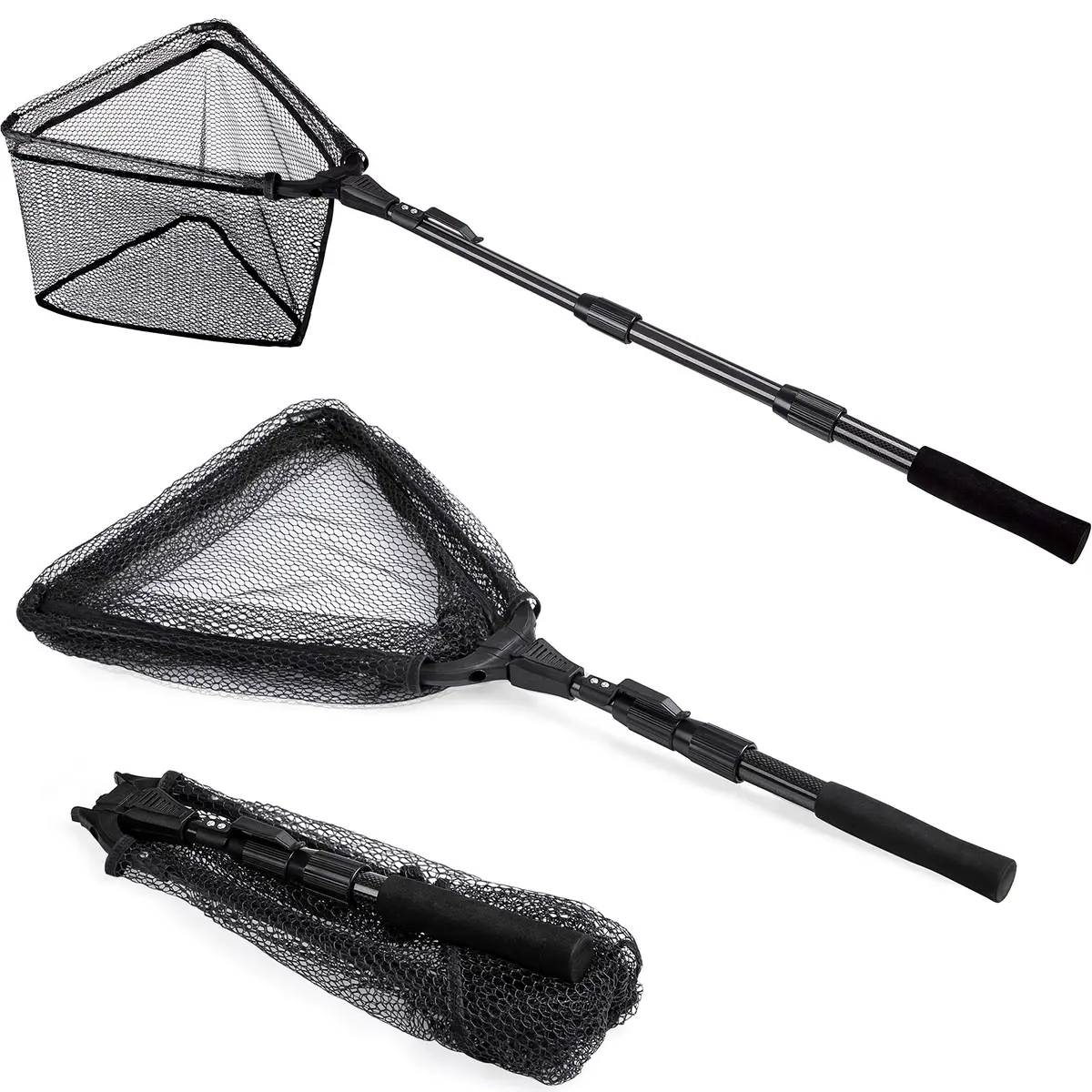 PLUSINNO 20"/52 cm Hoop Size 1.5M Telescopic Fishing Net | Catch and Release Landing Net with Belt Clip - main product image