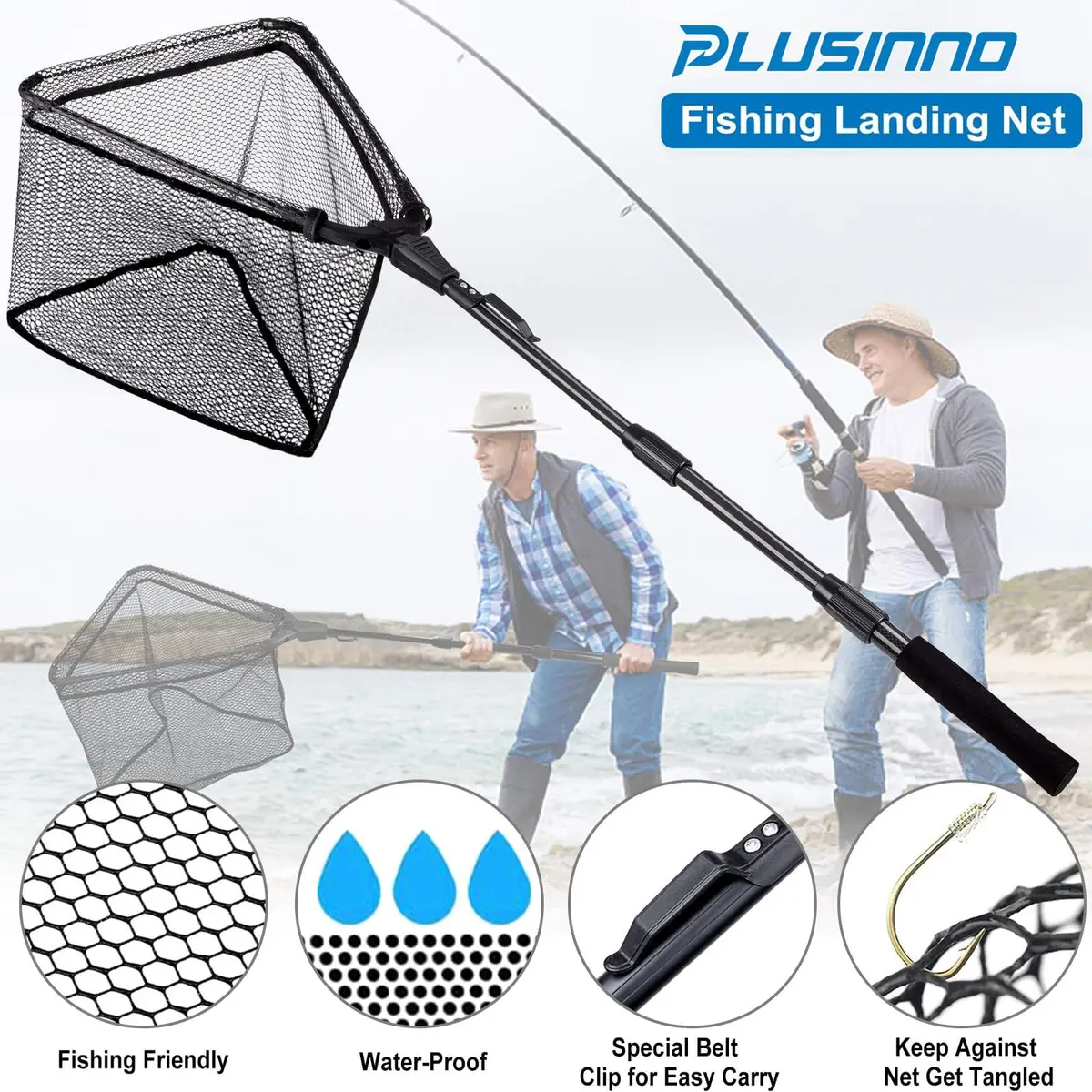 PLUSINNO 20"/52 cm Hoop Size 1.5M Telescopic Fishing Net | Catch and Release Landing Net with Belt Clip - view 4