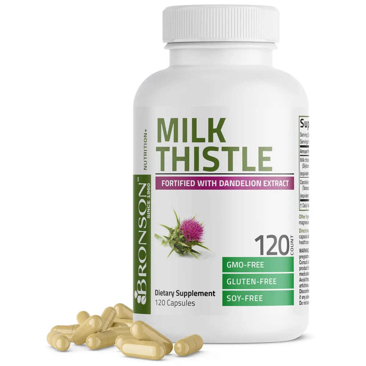Bronson Milk Thistle Silymarin Marianum & Dandelion Extract, 120 Capsules | Liver Support & Detox - main product image