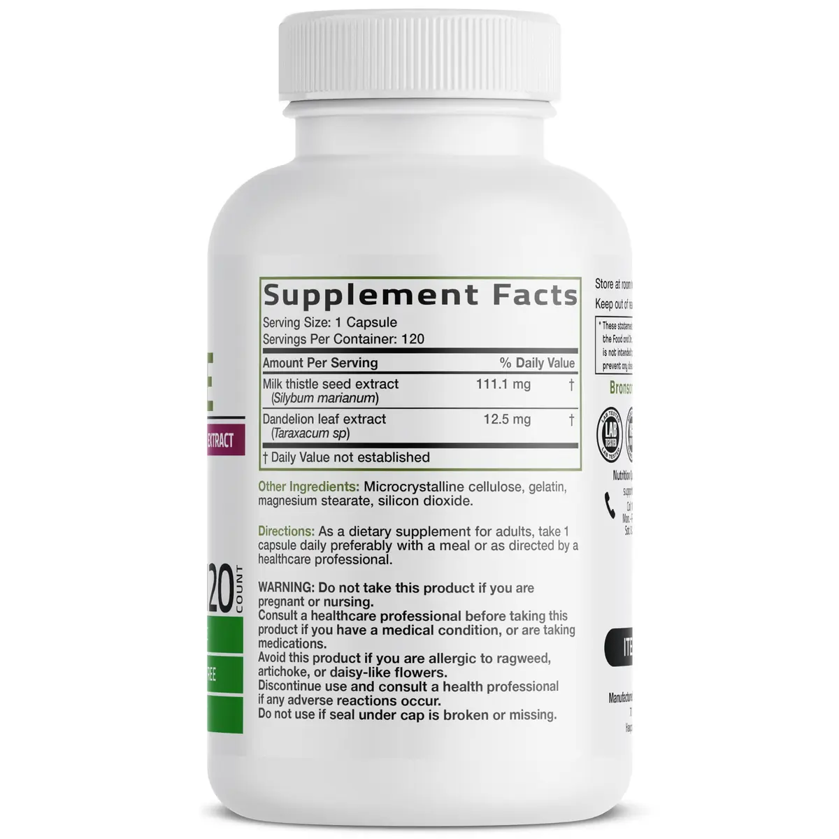 Bronson Milk Thistle Silymarin Marianum & Dandelion Extract, 120 Capsules | Liver Support & Detox - view 2
