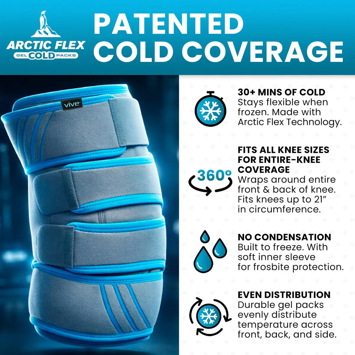 Vive Knee Ice Pack Wrap - Cold/Hot Gel Compression Brace for Pain Relief | Adjustable, Reusable, Latex-Free - view 2