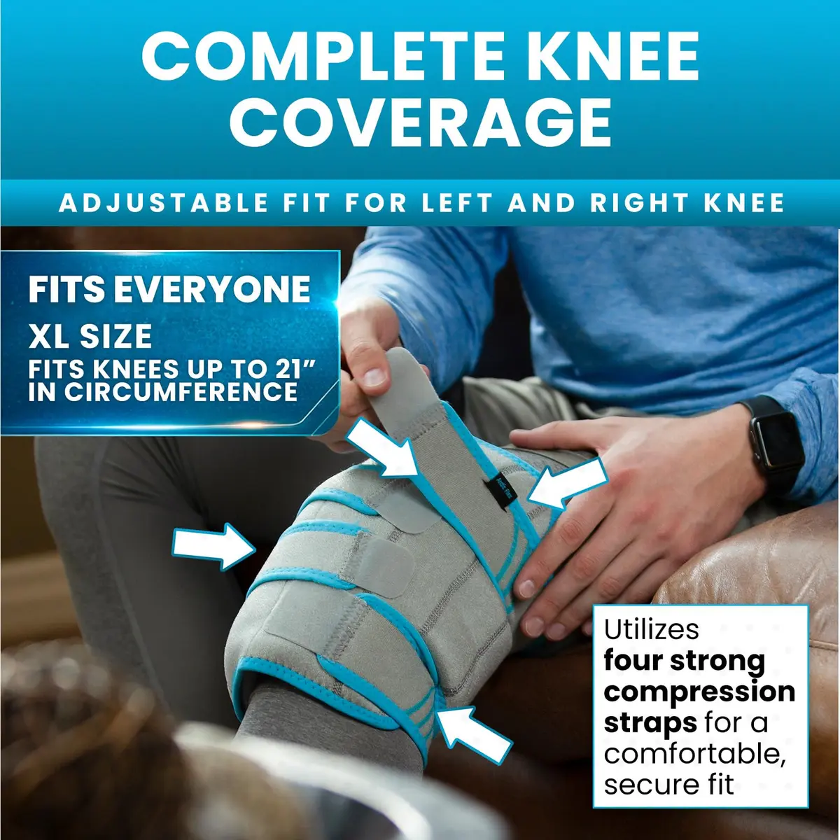 Vive Knee Ice Pack Wrap - Cold/Hot Gel Compression Brace for Pain Relief | Adjustable, Reusable, Latex-Free - view 4