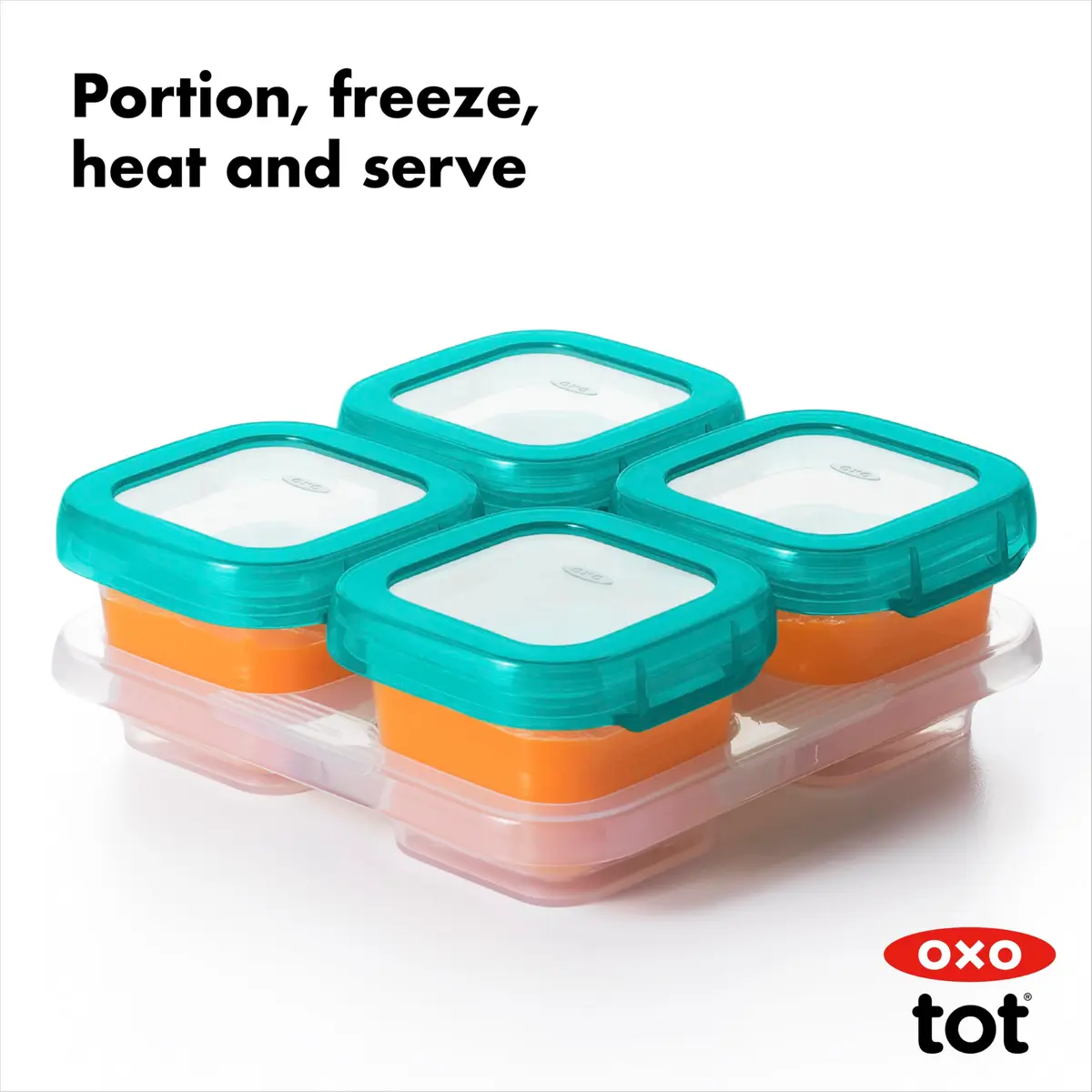 OXO Tot Baby Blocks Freezer Storage Containers Teal 120ml (4 Oz) | Airtight & Leak-Proof for Homemade Baby Food - view 4