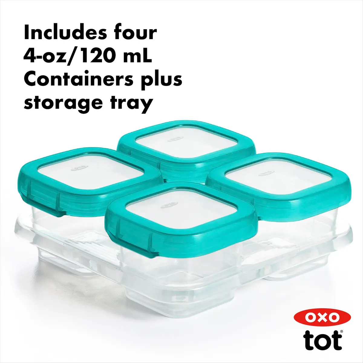 OXO Tot Baby Blocks Freezer Storage Containers Teal 120ml (4 Oz) | Airtight & Leak-Proof for Homemade Baby Food - view 2