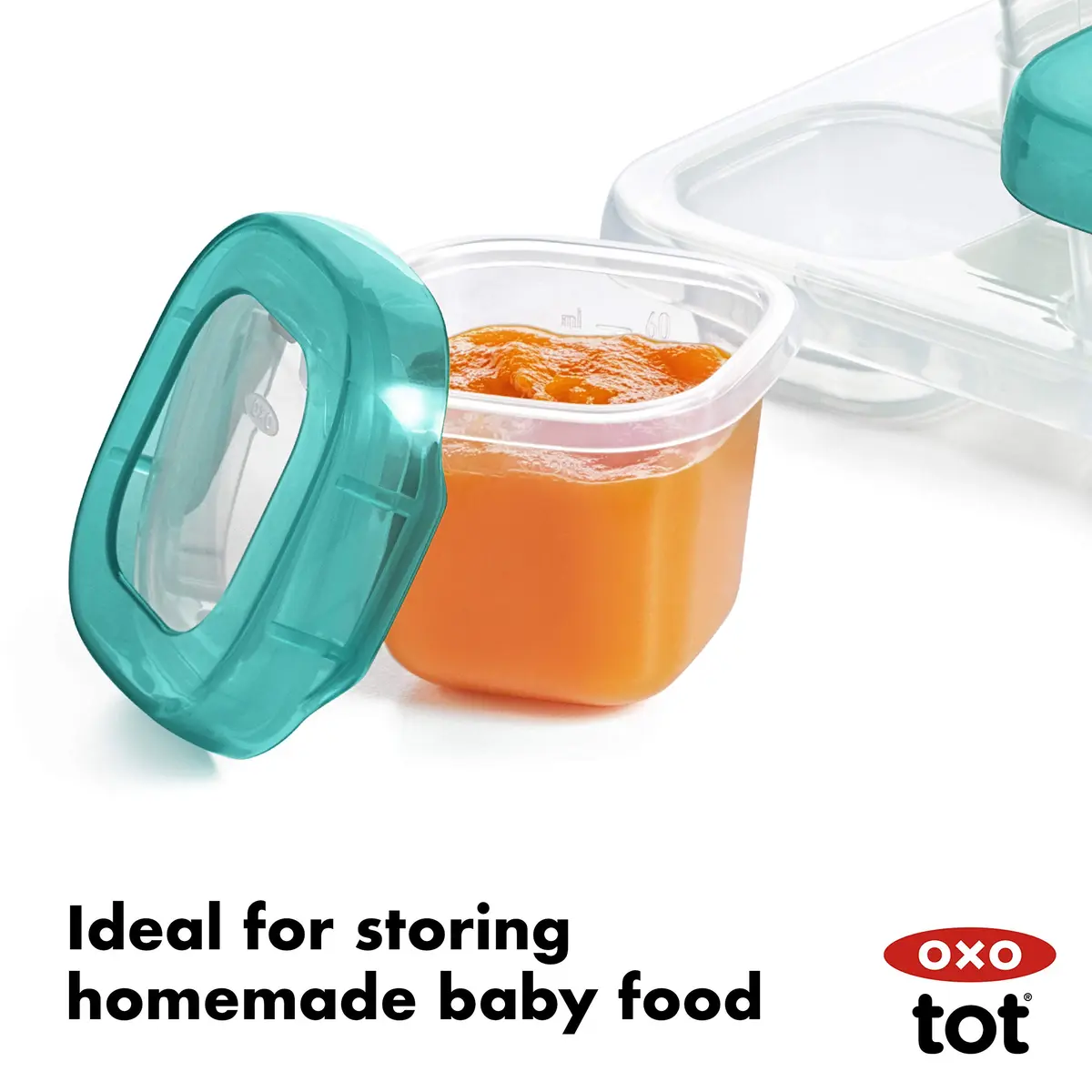 OXO Tot 12-Piece Baby Blocks Set Teal | Airtight & Leakproof Food Storage Containers - view 3