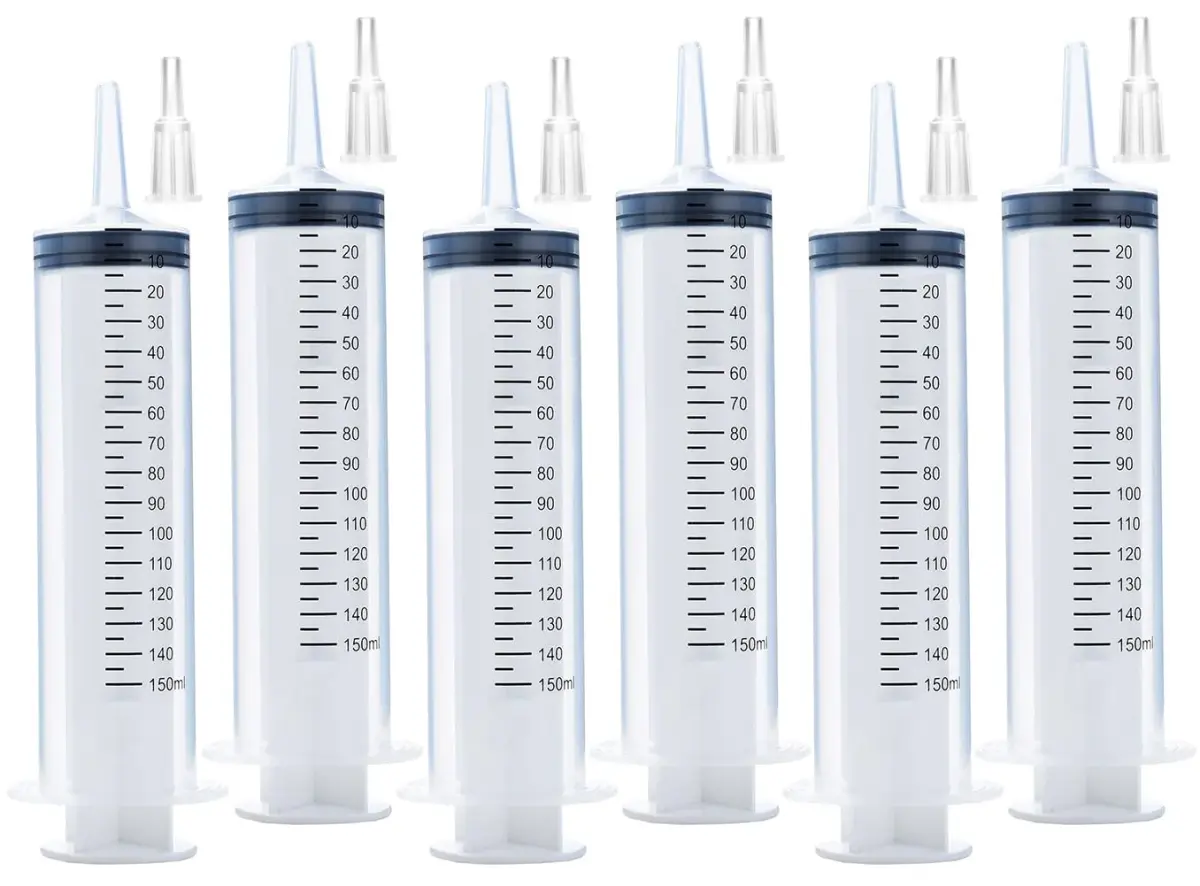 A AKRAF 150ml Large Plastic Syringe with Latex Plunger | Pack of 6 for Labs & Dispensing - main product image