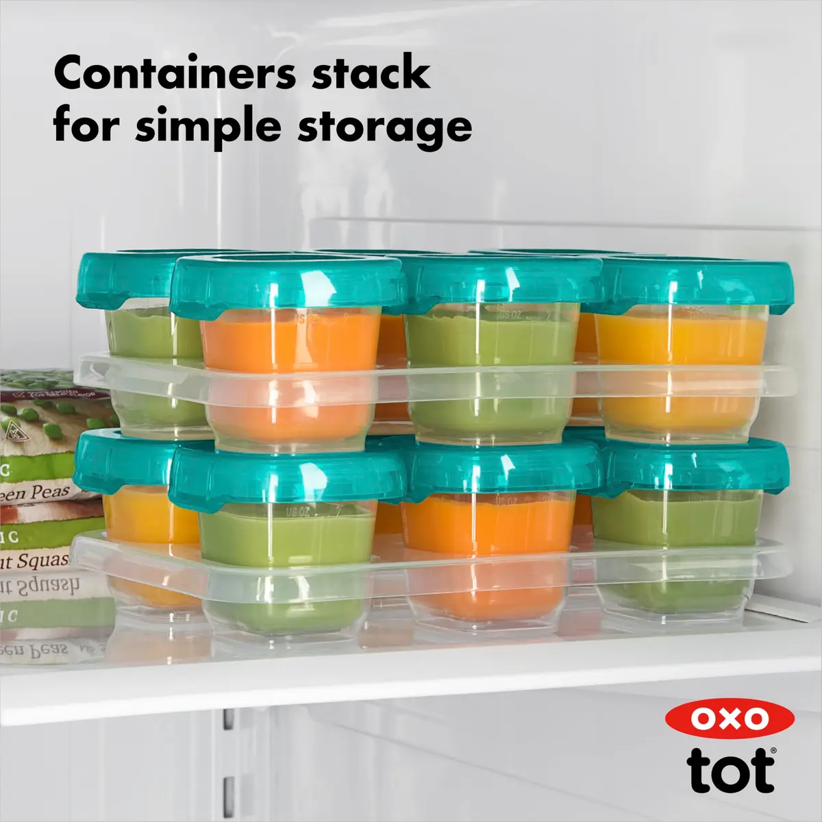 OXO Tot Baby Blocks Freezer Storage Containers 2 Oz (60 ml) - Teal | BPA-Free, Airtight, Leak-Proof - view 6