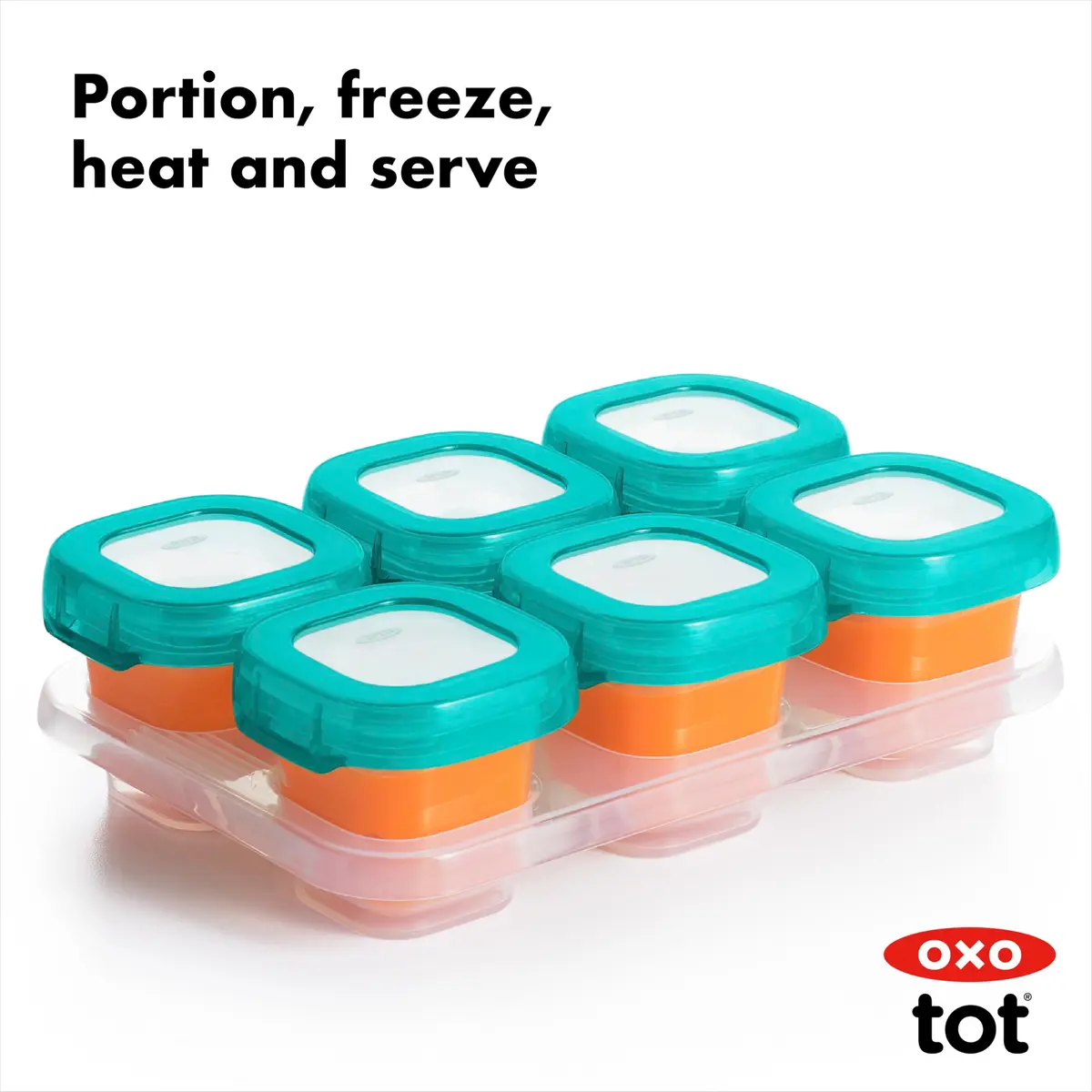 OXO Tot Baby Blocks Freezer Storage Containers 2 Oz (60 ml) - Teal | BPA-Free, Airtight, Leak-Proof - view 3