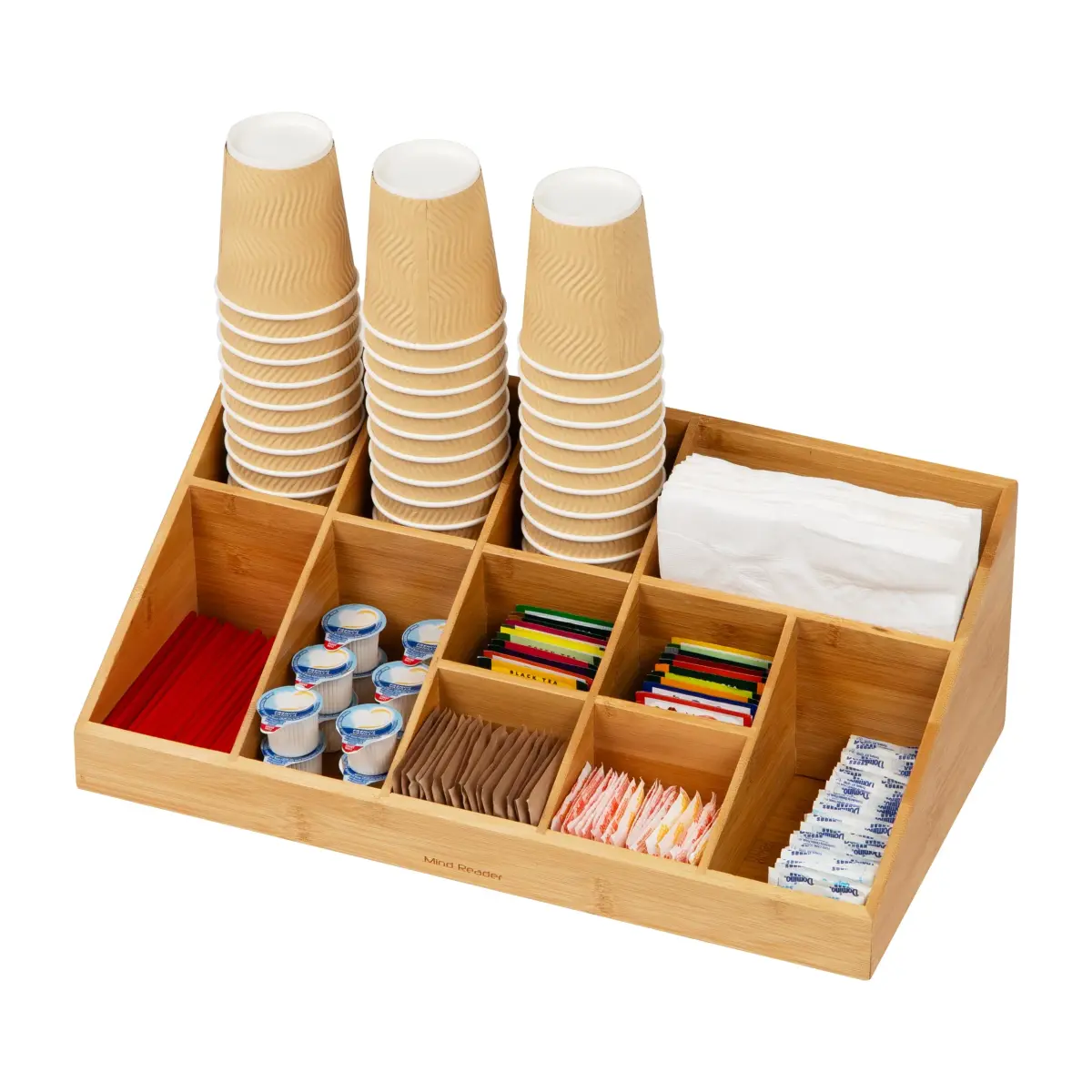 Mind Reader 11-Compartment Condiment Station | 45.72cm (18") Brown Bamboo Coffee Bar Organizer - view 5