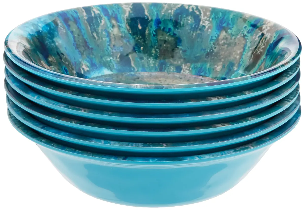 Certified International Radiance Teal Melamine 7.5" All Purpose Bowl Set of 6 | Deep Break-Resistant Coastal Style Dinnerware - main product image