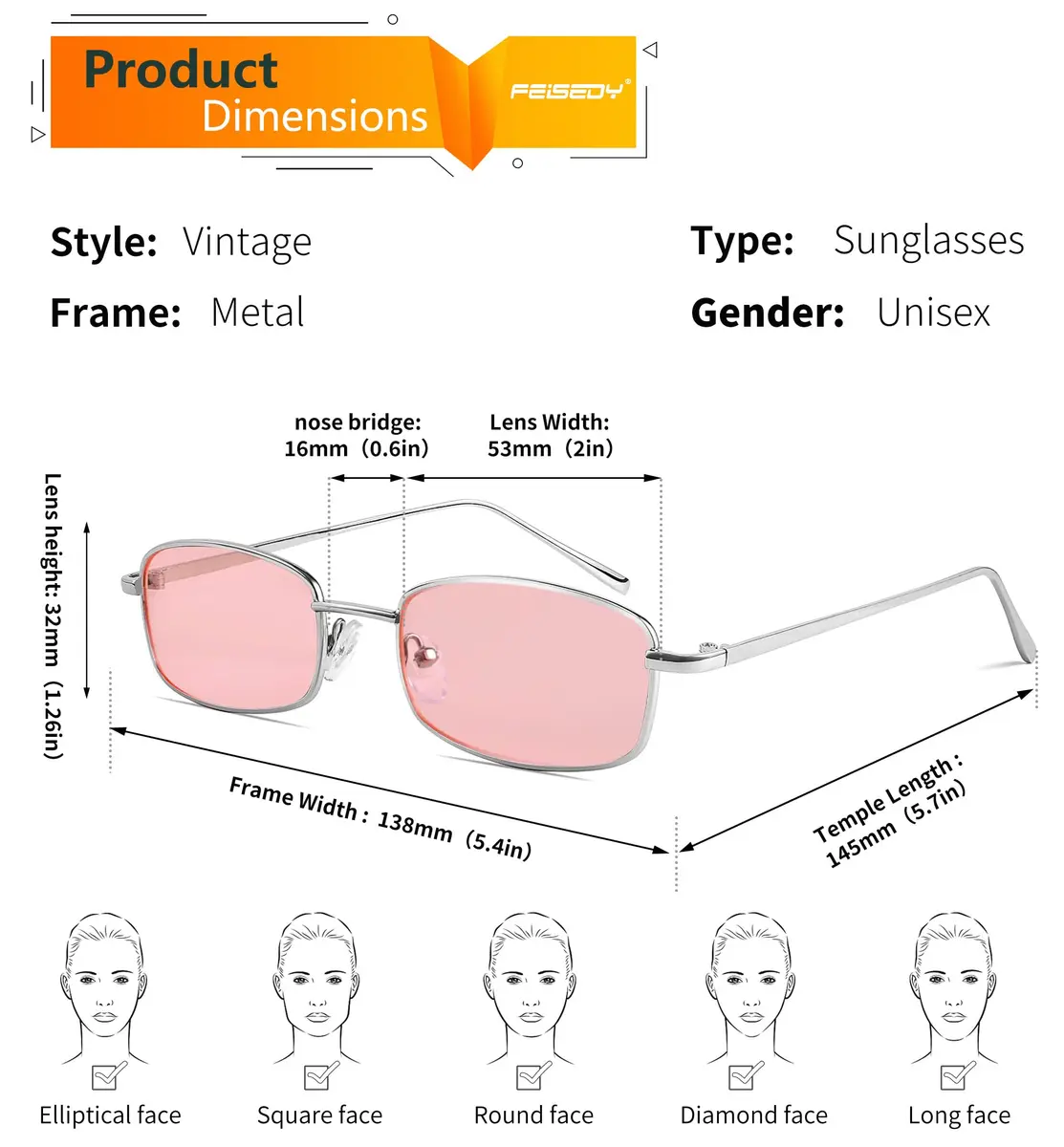 FEISEDY Vintage Small Rectangle Sunglasses Women Men Retro Trendy Square Metal Frame Sun Glasses B2295 | UV400 Protection - view 5