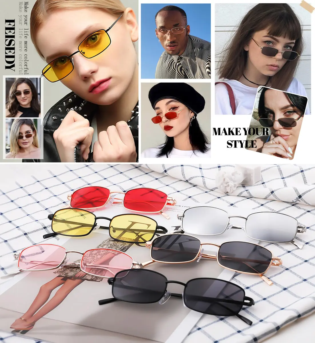 FEISEDY Vintage Small Rectangle Sunglasses Women Men Retro Trendy Square Metal Frame Sun Glasses B2295 | UV400 Protection - view 6