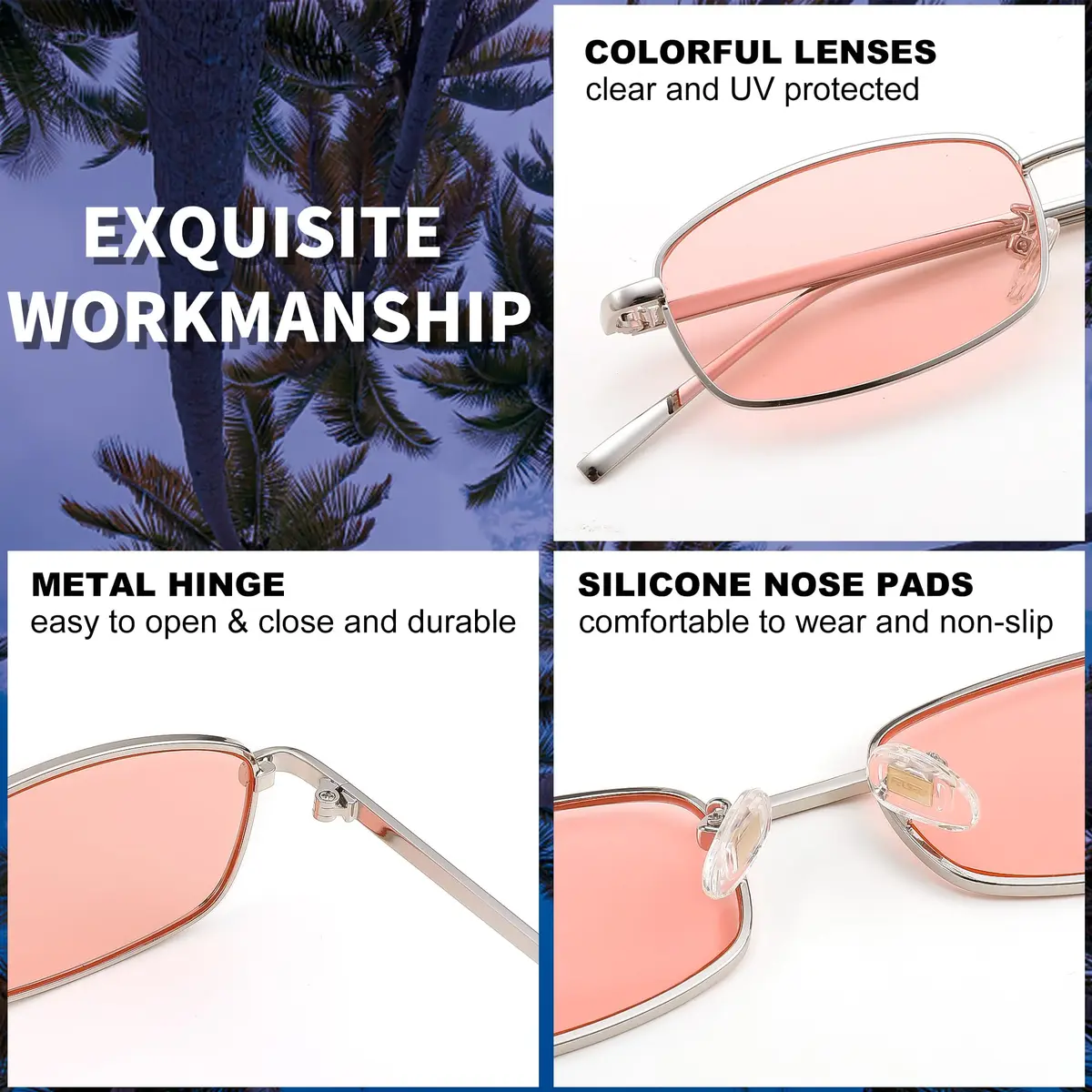 FEISEDY Vintage Small Rectangle Sunglasses Women Men Retro Trendy Square Metal Frame Sun Glasses B2295 | UV400 Protection - view 4