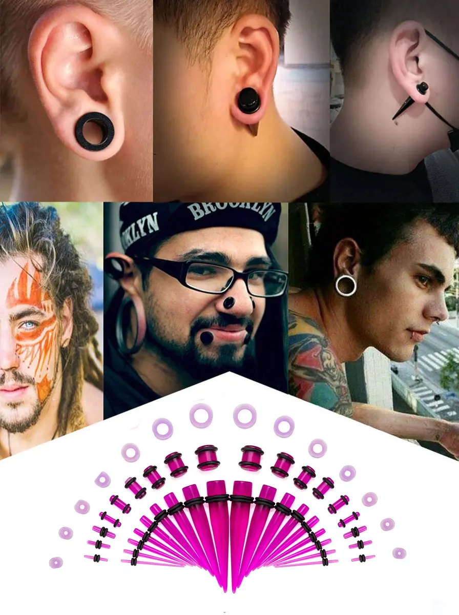 JDXN DXN Ear Stretching Kit 14G to 00G - 50 Pieces Acrylic Tapers Silicone Tunnels Plugs Gauges Expander Set with Purple Tunnels | Body Piercing Jewelry for Men Women - view 5