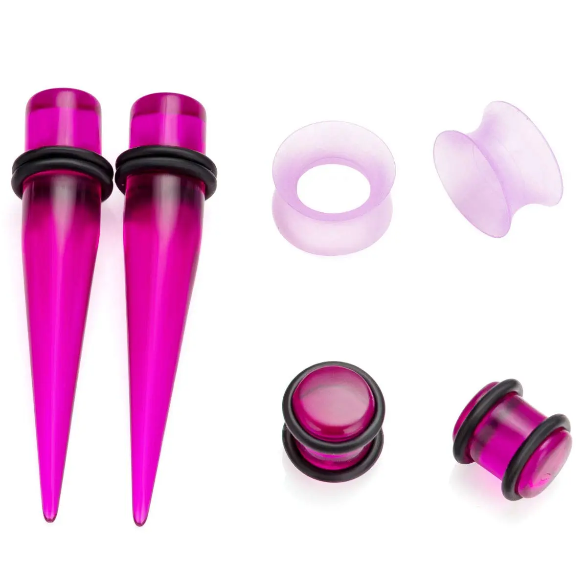 JDXN DXN Ear Stretching Kit 14G to 00G - 50 Pieces Acrylic Tapers Silicone Tunnels Plugs Gauges Expander Set with Purple Tunnels | Body Piercing Jewelry for Men Women - view 2