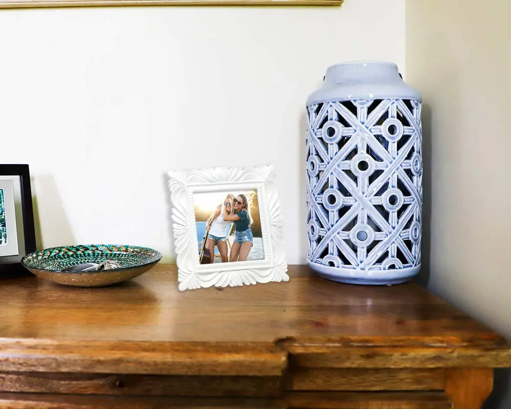 Isaac Jacobs 4x4 White Wave Textured Resin Picture Frame | Elegant Wall & Tabletop Decor - view 4
