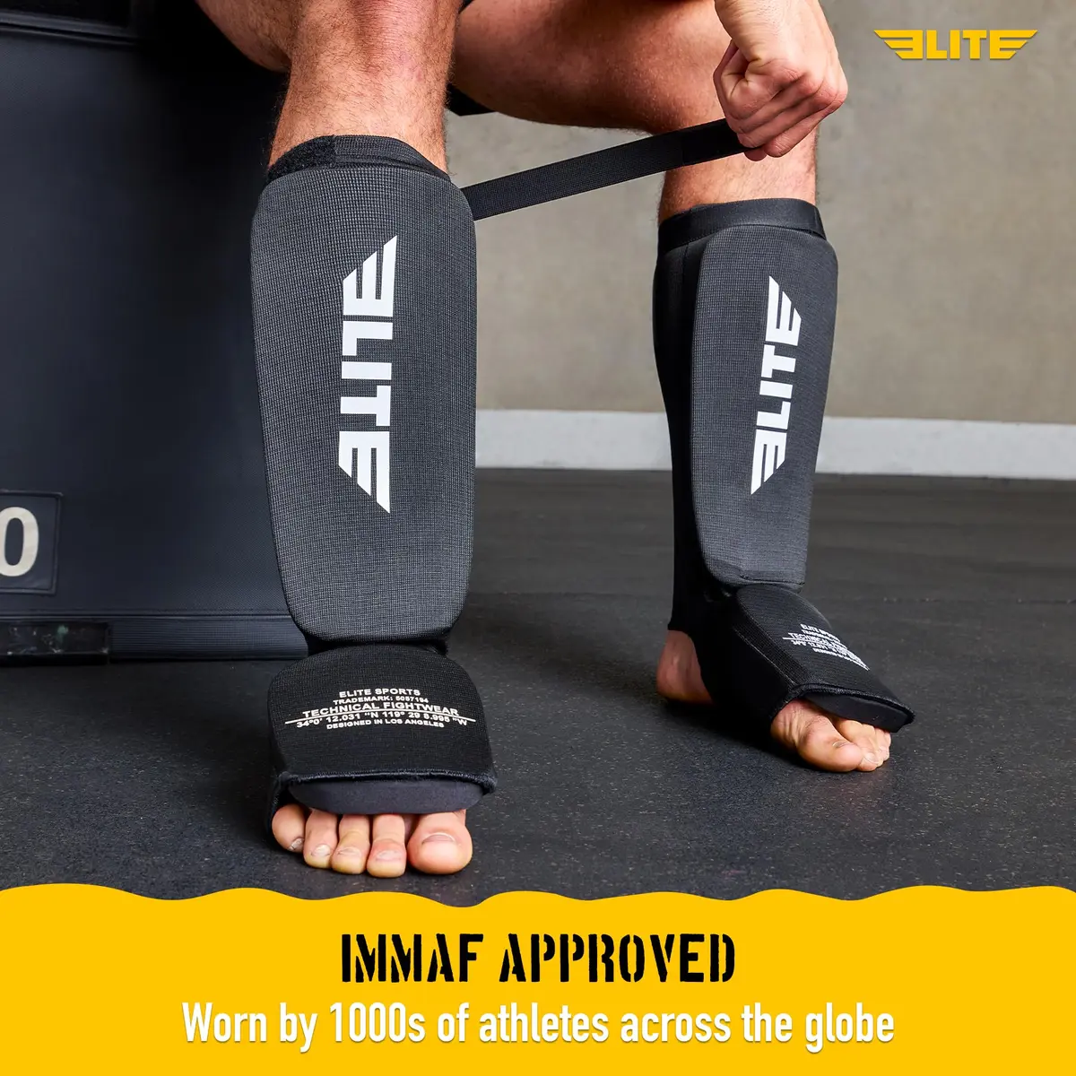 Elite Sports MMA Shin Pads with Instep Guard for Muay Thai & Kickboxing Training, Adult/Youth S/M Black/White - view 7