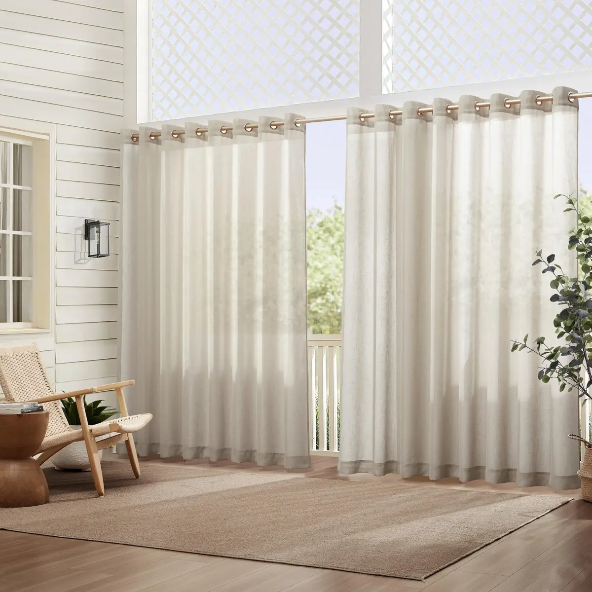 Threadmade Carmen Sheer Extra Wide Indoor/Outdoor Sheer Window Curtain, Natural - 114" W x 108" L | Elegant Privacy & Sun Filter - main product image