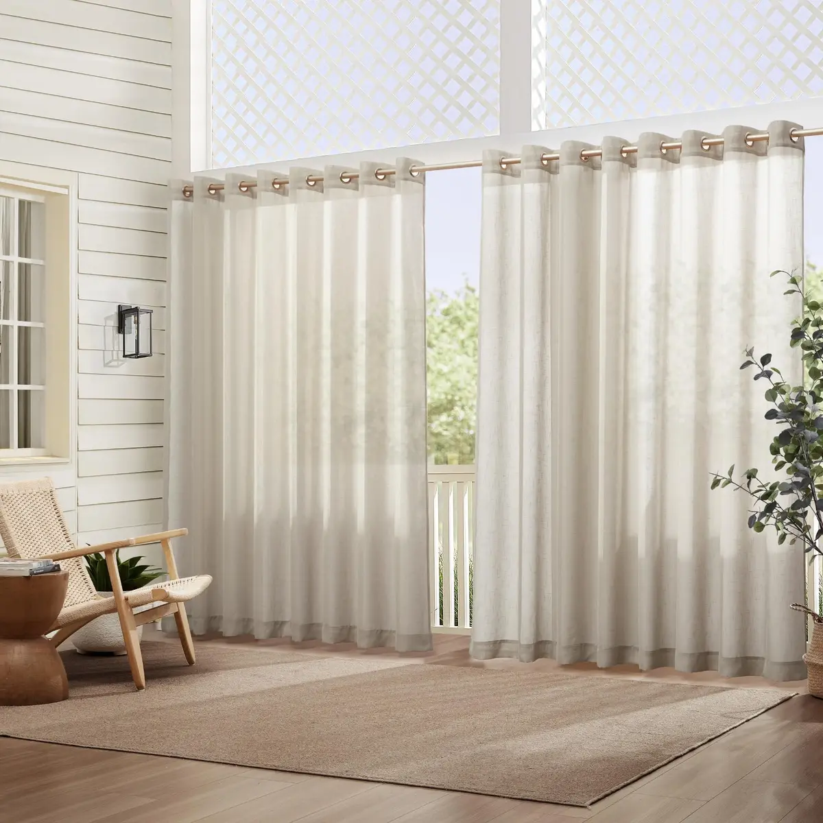 Threadmade Carmen Sheer Extra Wide Indoor/Outdoor Sheer Window Curtain, Natural - 114" W x 108" L | Elegant Privacy & Sun Filter - view 2