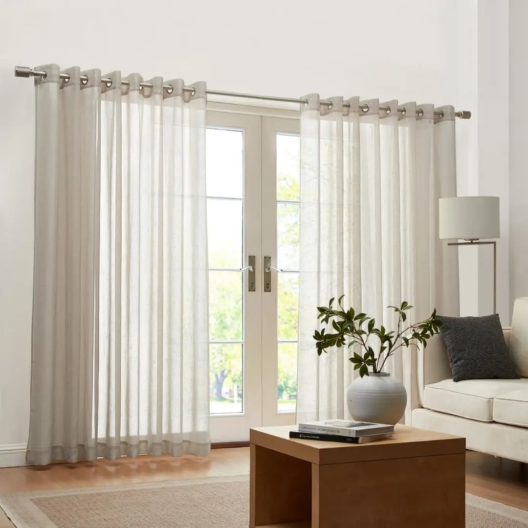 Threadmade Carmen Sheer Extra Wide Indoor/Outdoor Sheer Window Curtain, Natural - 114" W x 108" L | Elegant Privacy & Sun Filter - view 3