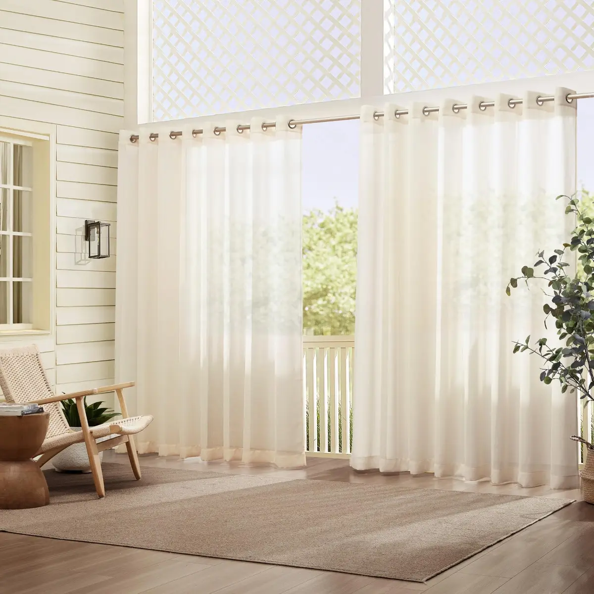 Threadmade Carmen Sheer Extra Wide Indoor/Outdoor Sheer Window Curtain, Ivory - 114" W x 108" L | Elegant Privacy & Sun Filter - view 2