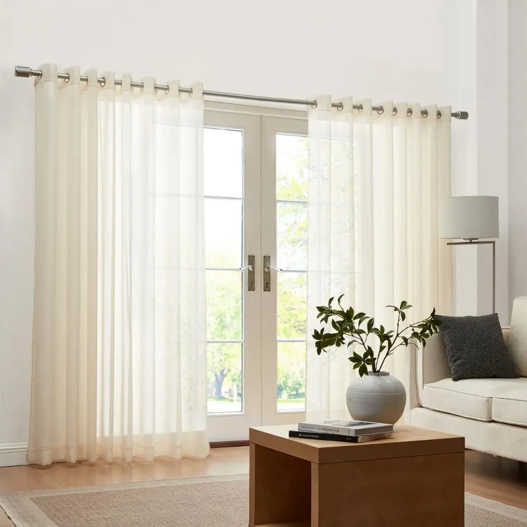 Threadmade Carmen Sheer Extra Wide Indoor/Outdoor Sheer Window Curtain, Ivory - 114" W x 108" L | Elegant Privacy & Sun Filter - view 3