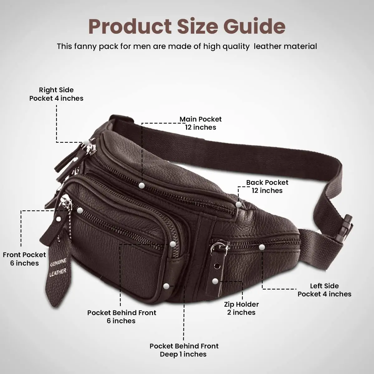 Nabob Leather Fanny Pack Waist Bag for Men & Women | Genuine Cowhide Leather, 6 Pockets, Adjustable Strap, Ideal for Travel & Outdoor - view 5