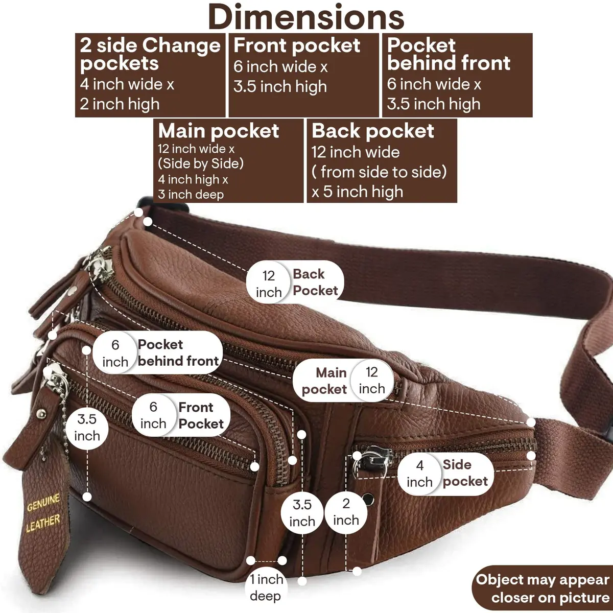 Nabob Leather Fanny Pack Waist Bag for Men & Women | Genuine Cowhide Leather, 6 Pockets, Adjustable Strap, Ideal for Travel & Outdoor - view 6
