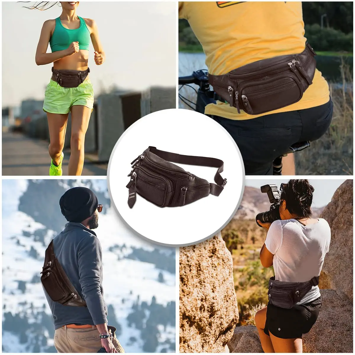 Nabob Leather Fanny Pack Waist Bag for Men & Women | Genuine Cowhide Leather, 6 Pockets, Adjustable Strap, Ideal for Travel & Outdoor - view 2