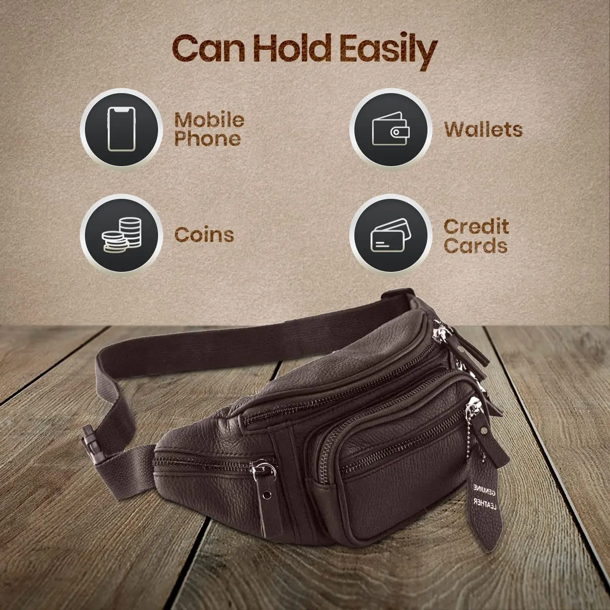 Nabob Leather Fanny Pack Waist Bag for Men & Women | Genuine Cowhide Leather, 6 Pockets, Adjustable Strap, Ideal for Travel & Outdoor - view 4
