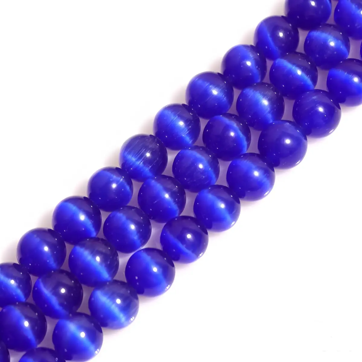 HAAMIIQII Royal Blue Cat Eye Beads 10mm | Luminous Gemstone for Jewelry & Crafts - main product image