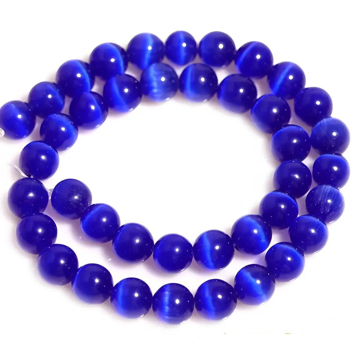 HAAMIIQII Royal Blue Cat Eye Beads 10mm | Luminous Gemstone for Jewelry & Crafts - view 5