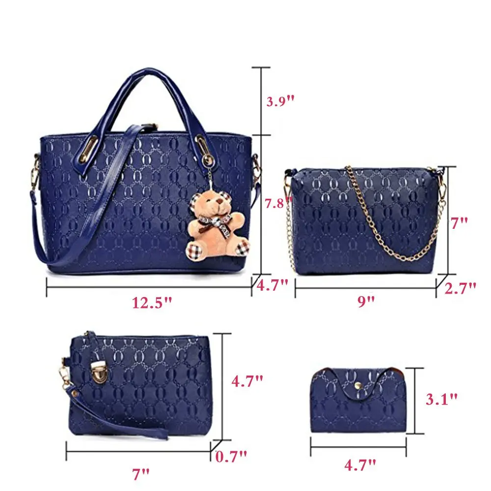 FiveloveTwo Women 4 Pcs Top Handle Satchel Set | Large Tote +Purse +Shoulder Bag+Card Holder in Pink - view 2