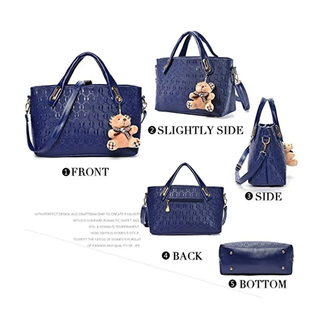 FiveloveTwo Women 4 Pcs Top Handle Satchel Set | Large Tote +Purse +Shoulder Bag+Card Holder in Pink - view 3