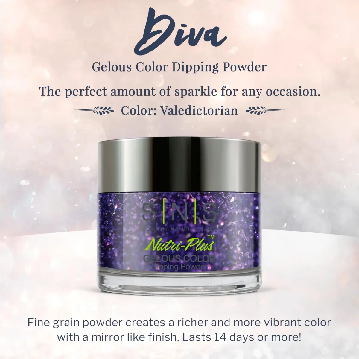 SNS Nail Dip Powder Valedictorian Purple Glitter 29.57ml (1 oz) | Long-Lasting 14-Day Chip-Resistant Color - view 2