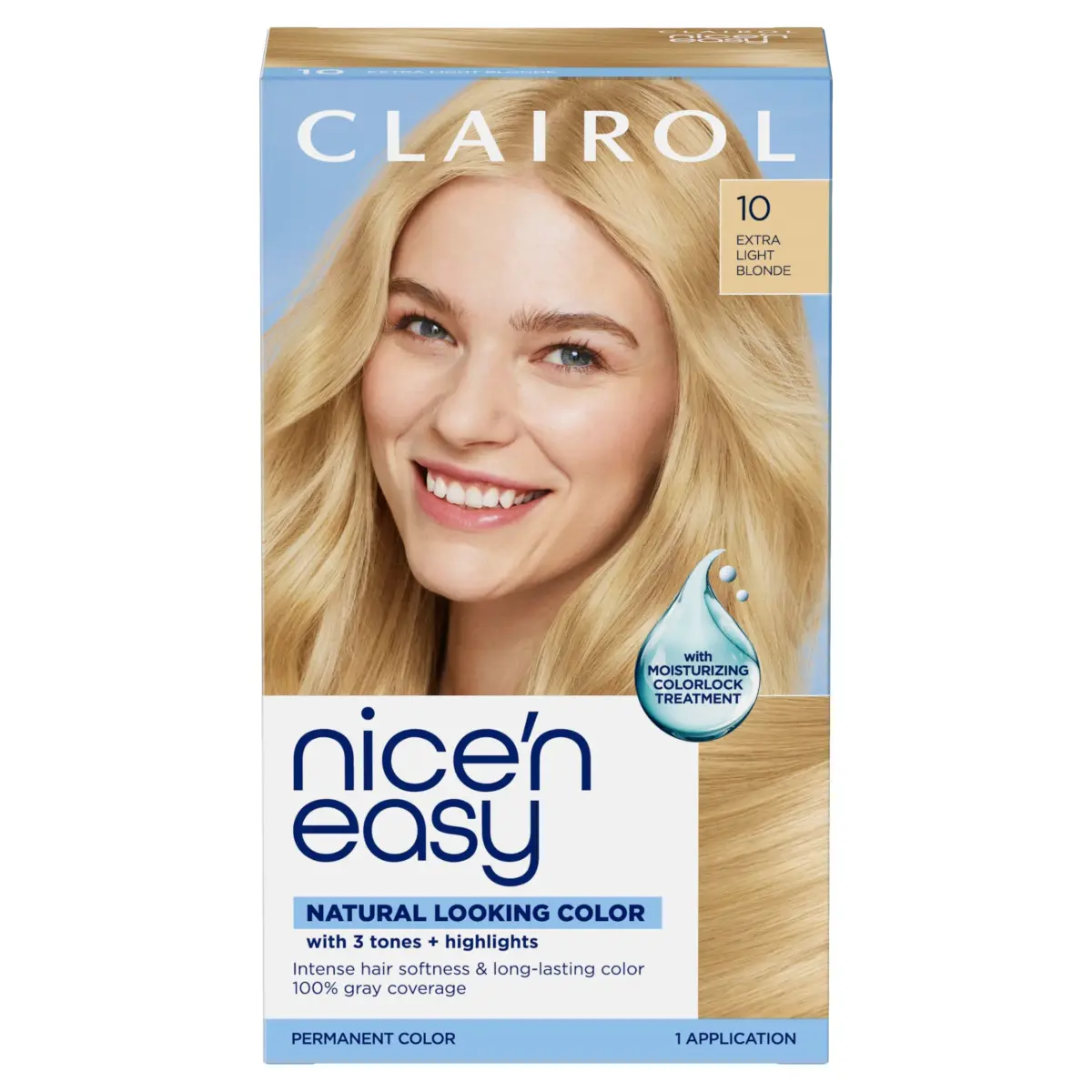 Clairol Nice'n Easy Permanent Hair Dye 10 Extra Light Blonde, 6.26 Fl Oz (Pack of 1) | 100% Gray Coverage - main product image