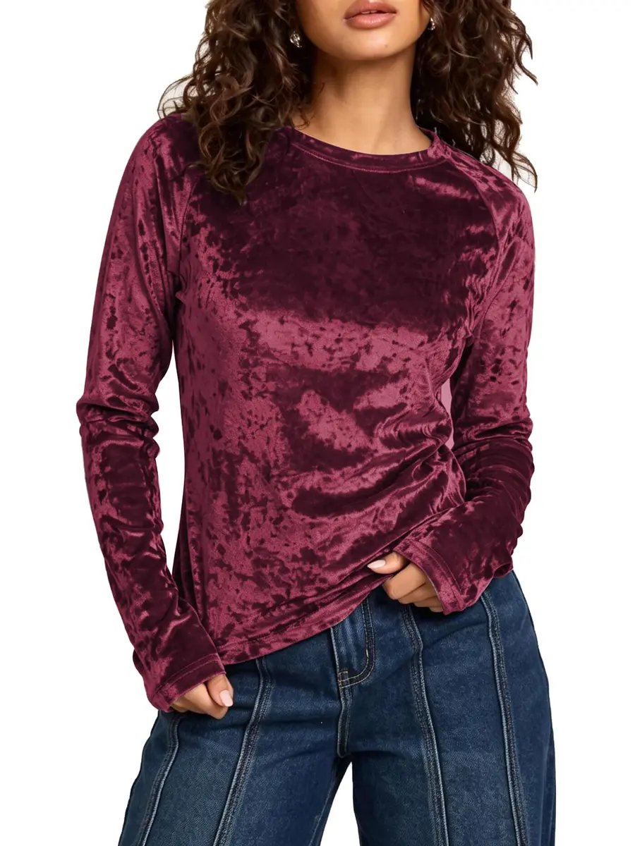 Urban CoCo Vintage Velvet T-Shirt Large | Casual Long Sleeve Top with Retro Elegance - main product image