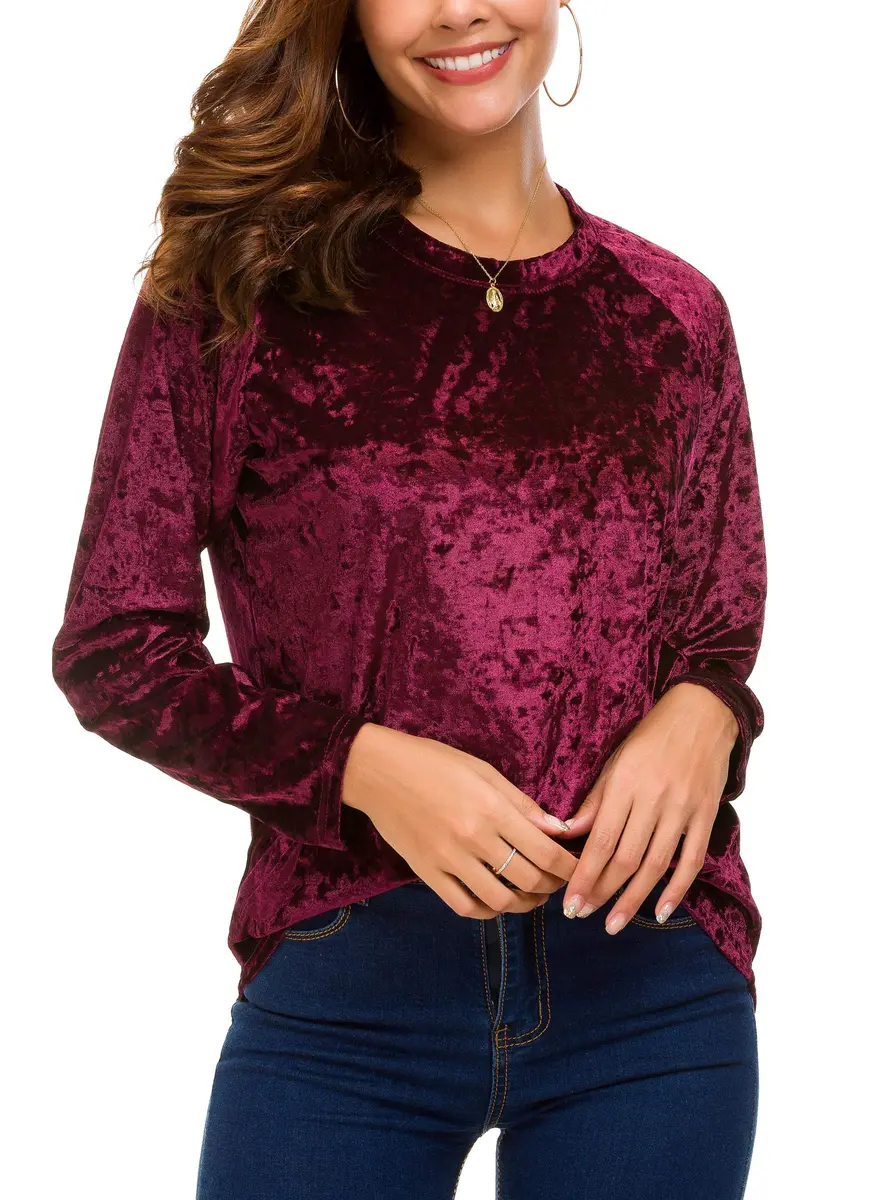 Urban CoCo Vintage Velvet T-Shirt Large | Casual Long Sleeve Top with Retro Elegance - view 5