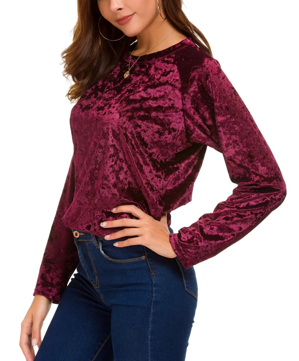 Urban CoCo Vintage Velvet T-Shirt Large | Casual Long Sleeve Top with Retro Elegance - view 6