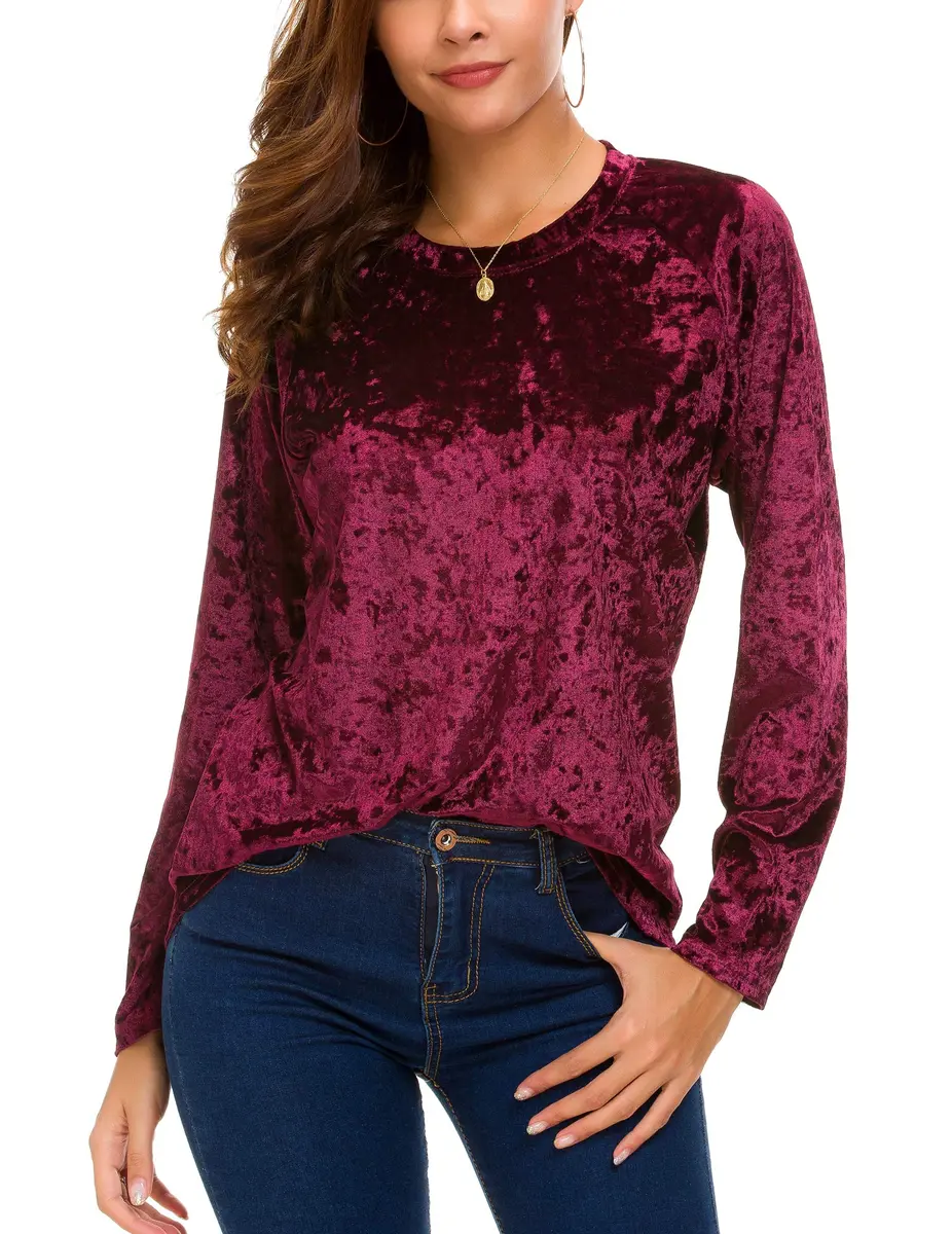 Urban CoCo Vintage Velvet T-Shirt Large | Casual Long Sleeve Top with Retro Elegance - view 2