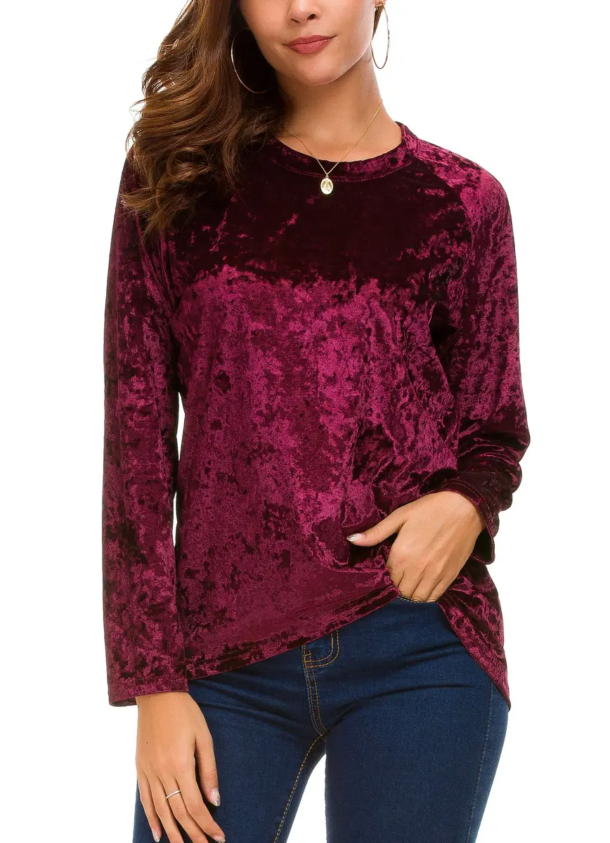 Urban CoCo Vintage Velvet T-Shirt Large | Casual Long Sleeve Top with Retro Elegance - view 3
